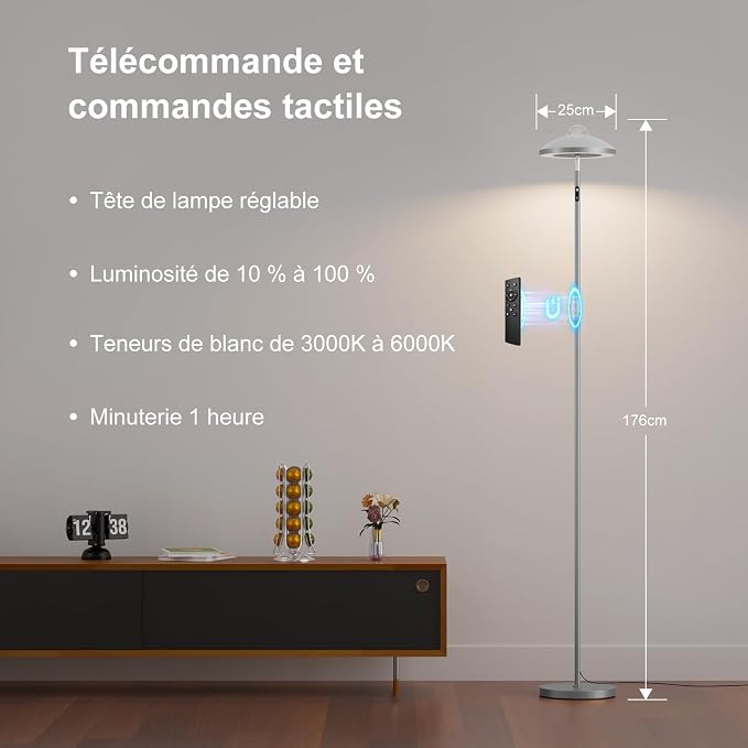 DUSKTEC 3-in-1 Floor Lamp, RGB Aurora & Galaxy Star Projector, 69", Silver | Magnetic remote & touch, 1400 lm, 3000K–6000K tunable white, 10%–100% dimmable, 1 hr timer for bedrooms, kids' rooms & gaming