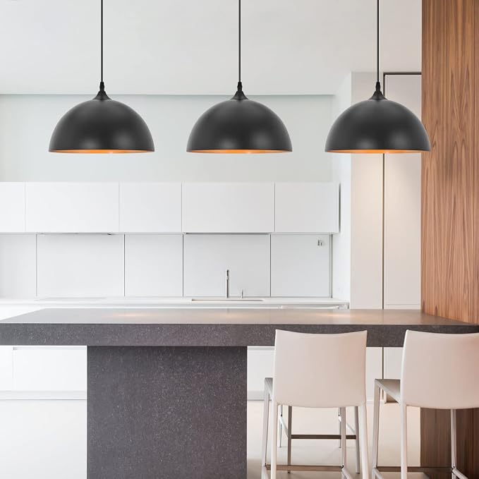 Industrial Pendant Light Fixtures,11.8" Black Dome Pendant Lights,Adjustable Vintage Hanging Lamp for Kitchen Island Restaurant Bar Cafe Dining Room Sink,3 Pack