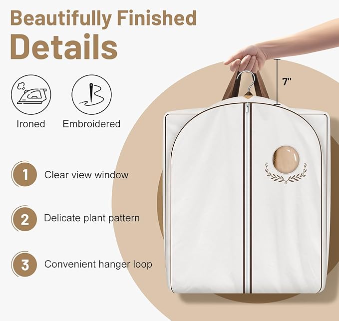 MISSLO 60" Cotton Garment Bag for Long Dress Breathable Garment Bags for Hanging Clothes Travel Women Dress Cover Luxury Hanging Clothes Storage for Fur Coat, Jacket, Gown, Suit