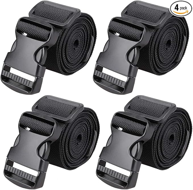 MAGARROW 2" Utility Luggage Straps with Buckle Adjustable, 4-Pack (Black, 2 in x 5.4 ft)