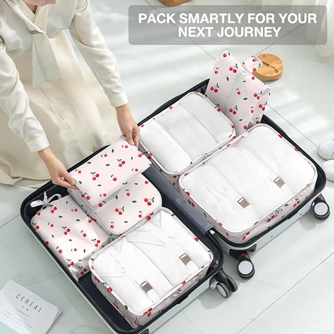 8 Set Packing Cubes for Suitcases,Packing Cube with Shoe, Cosmetics, Clothing, and Accessories Bags Packing Cubes for Travel Luggage Organizer Women Men(Cherry)
