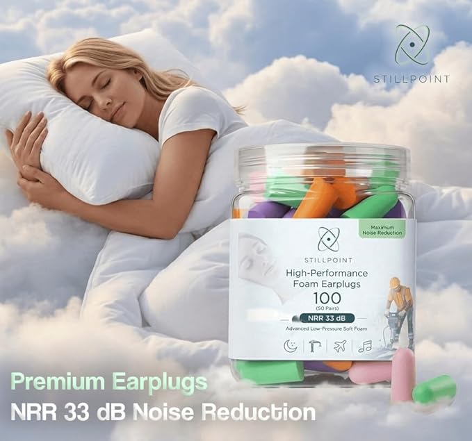 Happy Hippo Soft Foam Earplugs, 33 dB NRR, (50 Pair, 100 Ear Plugs), Maximum Protection for Sleeping, Power Tools, Loud Work Environments (Neon)