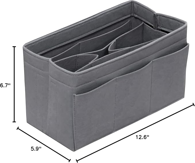 DailyPlus Purse Organizer Insert - Felt Bag Organizer for Tote Purse Bag with 14 Pockets - Grey Large