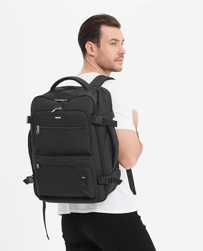 WANDF Travel Backpack For Spirit Airlines Personal Item Bag 18x14x8 with Wet Pocket, 17 Inch Laptop Backpack for Men Women(Black)