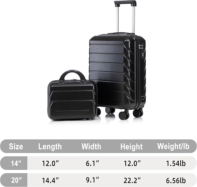 Hardside Luggage, Lightweight Durable ABS Suitcase with Spinner Wheels, 20/14 Inch
