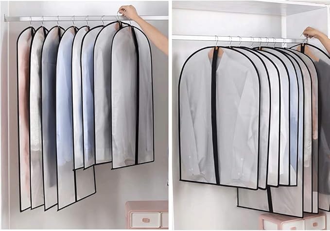 Garment Bags for Hanging Clothes 12 PCS Transparent Waterproof Dustproof Storage for Wardrobe Storage Suit Covers for Closet Cloth Cover Washable Clear Reuse Full Zipper for Suits Gowns 24''x40''
