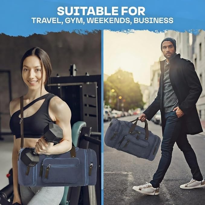 Duffle Bag for Travel 20–23” Expandable (40L) – Lightweight Water-Resistant Carry On Weekender with Multiple Pockets & Shoulder Strap – Airline Approved Travel Duffel Bags for Men & Women - BLUE