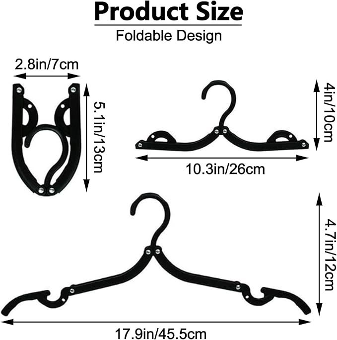 Travel Hangers, Foldable Hangers, Folding Hangers, Folding Clothes Hanger, Travel Must Haves for Flying, Camping, Hotel, RV, Road Trip, Cruise 10 Pcs (Black)