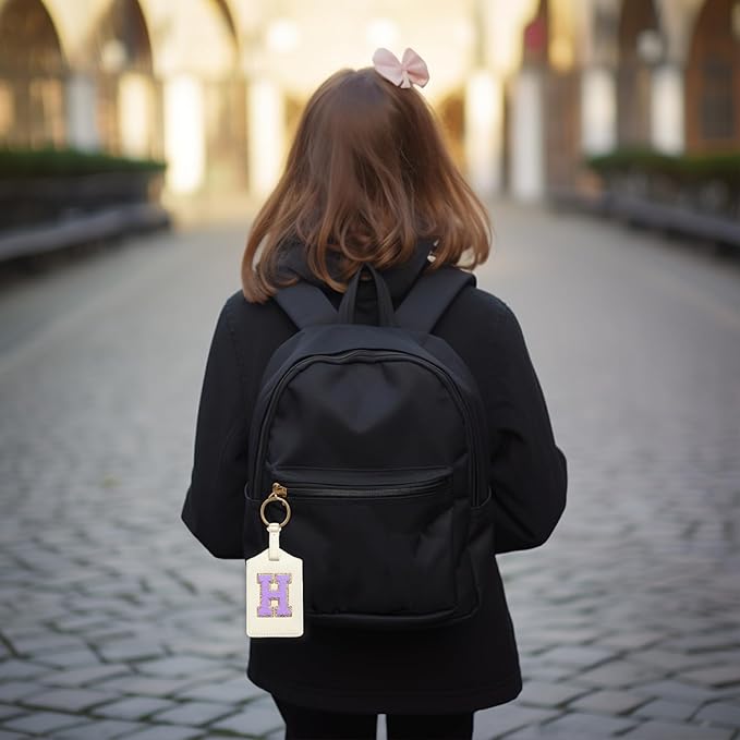 Initial Luggage Tag, PU Leather Luggage Tag, Embroidered Luggage Tag, Letter Luggage Tag, Monogrammed Luggage Tag, Luggage Tag for Baggage Bag Suitcase (H, White Leather+Purple Letter)
