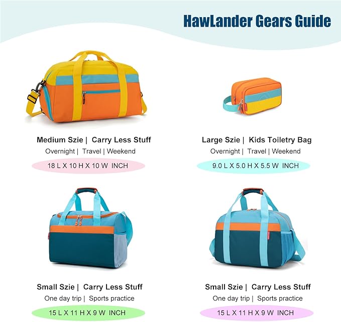 HawLander Large Kids Duffle Bag for Travel, Overnight, or Weekender, 22" inch (Orange)