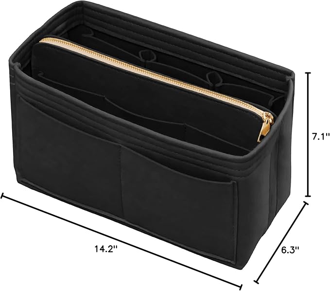 DailyPlus Purse Organizer Insert with Zipper & Key Chain Felt Bag Organizer for Tote Purse Handbag Black XLarge