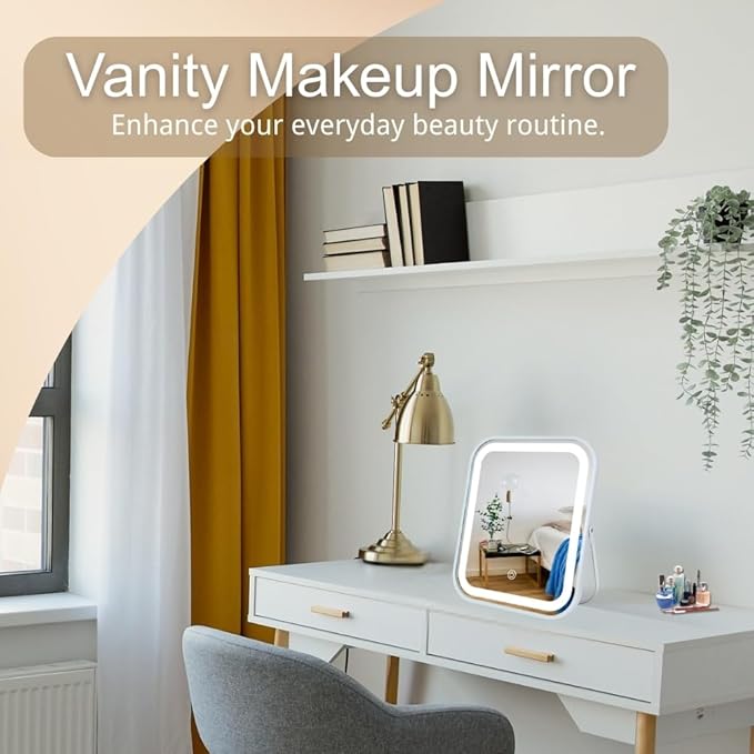 LED Makeup Mirror 8x10 Rechargeable with 3 Color Settings, Touch Control, Portable & Cord-Free Vanity Mirror, Premium Metal Frame, Gift-Ready for Travel Mirror White