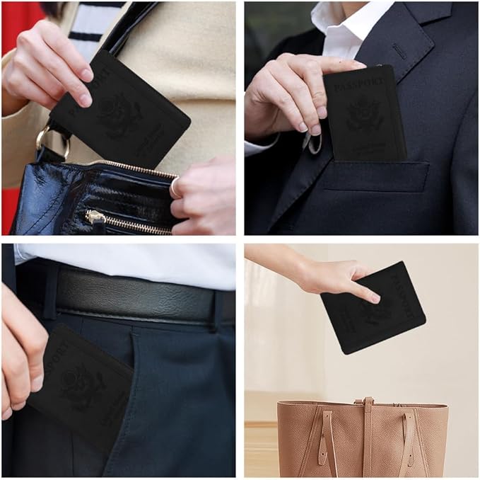 Passport Holder for Travel, Passport Holde Passport Cover Wallet Travel Passport Holders Must Haves for Women Men, PU Leather Passport Book Card Holder Case,Travelling Essentials, Black