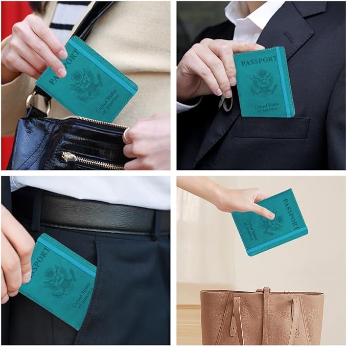 Passport Holder for Travel, Passport Holde Passport Cover Wallet Travel Passport Holders Must Haves for Women Men, PU Leather Passport Book Card Holder Case,Travelling Essentials, Green