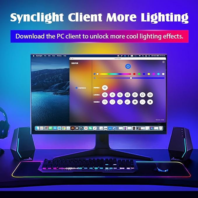 Monitor LED Backlights, LED Strip Light Sync with Screen Color/Music, Computer Light Bar Behind Screen, for PC/Mac, LEDs for Desk Gaming, USB Interface,Software Control (32 inch)