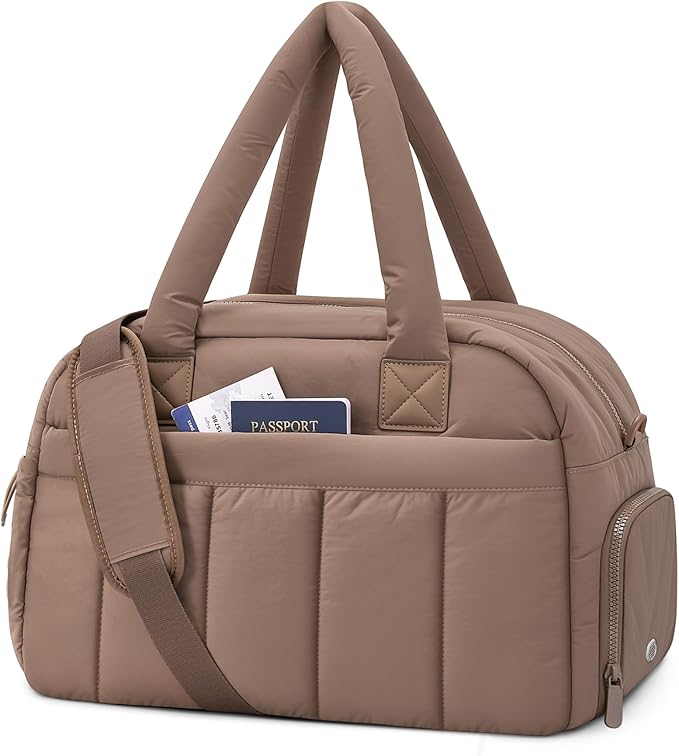 oscaurt Gym Bag for Women Puffer Duffle Bag for Travel Water Resistant Carry On Weekender Overnight Duffel Dance Bag with Shoe Compartment