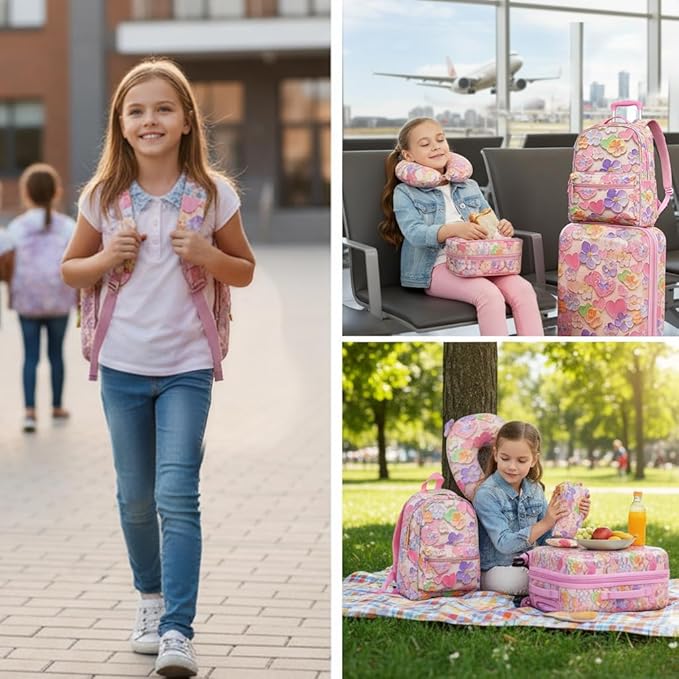 Kid’s Luggage Set 6 Piece Suitcase Set 16’’ Hardside Luggage with Spinner Wheels Girls Boys Carry on Luggage Travel Rolling Luggage Airline Approved