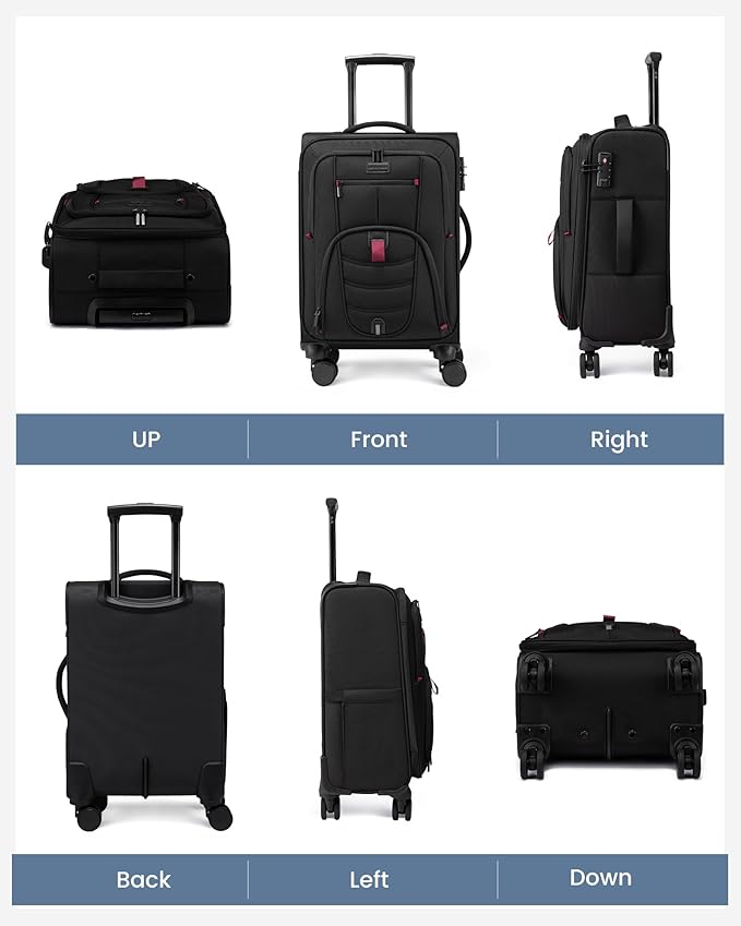 LOVEVOOK 3-Piece Set(22/24/28) Softside Luggage Suitcase with 15.6 Inch Laptop Compartment, Suitcase with Spinner Wheels, Large Capacity Luggage with TSA Lock for Business &Family Trip Travel, Black