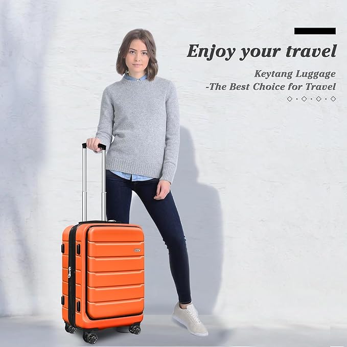 SmileLine 20 inch Carry-On, Lightweight Hardside Suitcase, Expandable Small Suitcase with Front Pocket, Orange