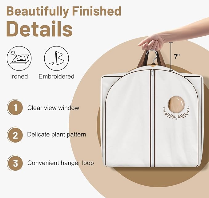 MISSLO 40" Cotton Garment Bags for Hanging Clothes Breathable Suit Cover Luxury Hanging Clothes Storage Foldable Coat Covers for Closet & Travel for Jacket, Shirt, Dress