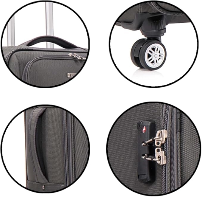 Lispin Luggage Set Softshell Expandable 4 Piece Suitcase with Wheels Softside Lightweight Travel Carry on Luggage (Black + Fabric + 3-piece)