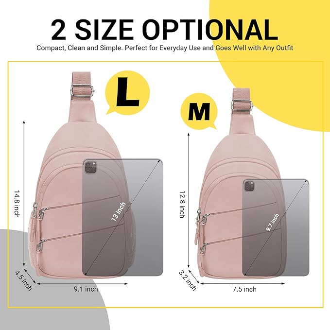Tuwubi Crossbody Bags for Women, Sling Bag for Men, Small Hiking Backpack Anti Theft Lightweight for Outdoors Travel (L, Pink)