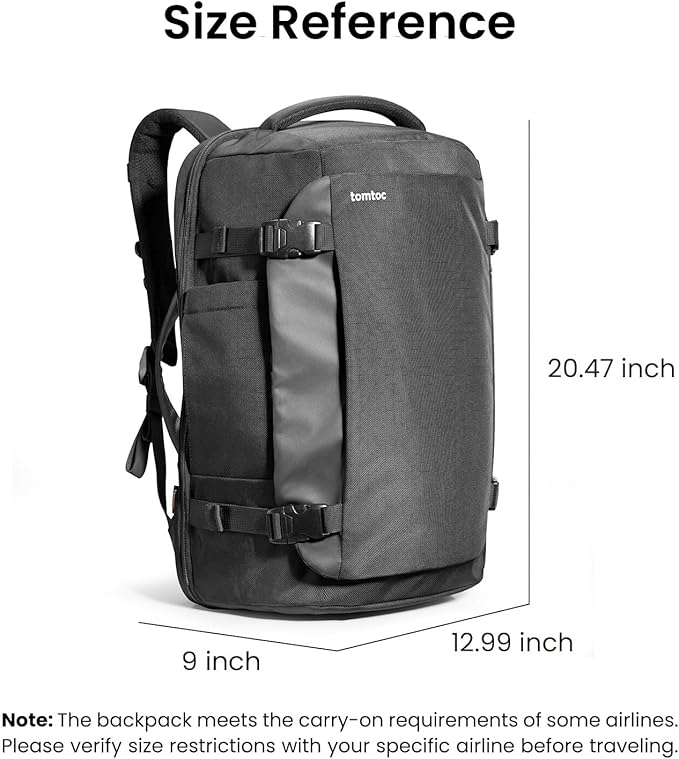 tomtoc Travel Backpack 40L, TSA Friendly Flight Approved Carry-on Luggage Hand Water-resistant Lightweight Business Rucksack, Durable Large Weekender Bag Daypack Fits 17.3 Inch Laptop, PFAS Free