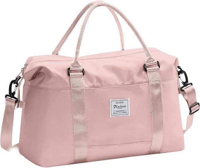 Pink Gym Bag with Wet Pocket, Foldable Travel Duffle Bag Carry On Weekender Bags for Women, Waterproof Overnight Bag for Travel, Gym, Yoga