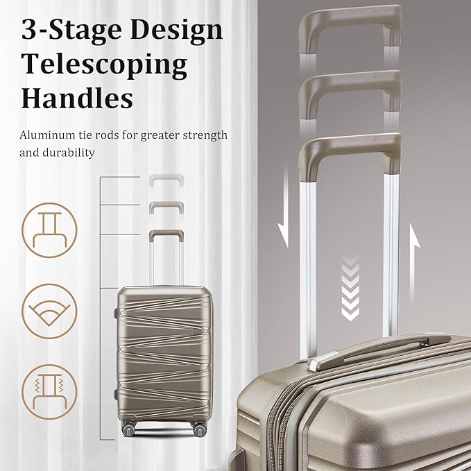 4 Piece Luggage Set PP Hardshell, Expandable Suitcase Set (20/24/28) with 14" Cosmetic Case, Lightweight Spinner Wheels with TSA Lock, Detachable Wheels for Nesting Storage (Champagne)