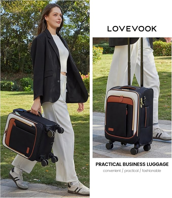 LOVEVOOK 4 Pcs Carry On Luggage 22x14x9 Airline Approved 20 Inch Underseat Carry on Suitcase for Women Men Softside Travel Luggage with Spinner Wheels and TSA Lock