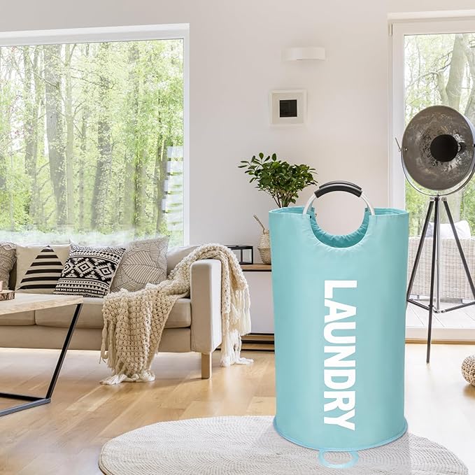 125L X-Large Laundry Basket, Freestanding Tall Clothes Hamper, Collapsible Laundry Bag, Light Blue