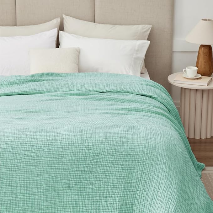 100% Cotton Muslin Blanket King 108" x 90", Breathable and Lightweight Cotton Throw Blanket for Bed, Soft Cooling Summer Gauze Blanket for Adults All Season, Mint