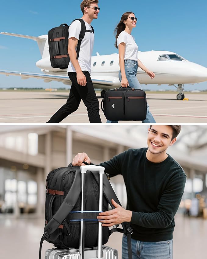 MATEIN 18x14x8 Inches Travel Backpack Personal Item, Expandable Underseat Backpack for Airplane with Shoe Compartment, TSA Airline Approved Carry on Bag Luggage Mochila Fit 17" Laptop, Black Brown