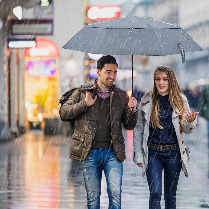 TradMall Travel Umbrella, 42/45 Inches Double Vented Canopy Windproof Automatic Strong Compact Folding Umbrellas for Rain Women and Men