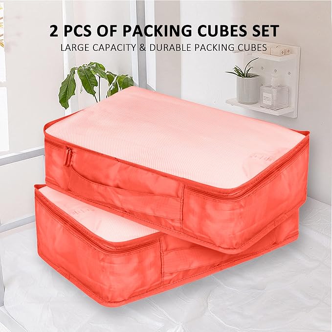 Packing Cubes Set, 2 Pcs Packing Organizers Set for Suitcases (Watermelon red)