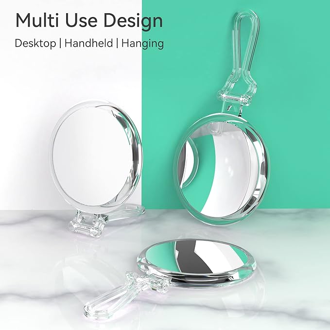 B Beauty Planet 20X Magnifying Home Mirror, Round 5'' Handle for Travel, Double-Sided 1X/20X, Foldable Makeup Mirror, Tabletop Mount