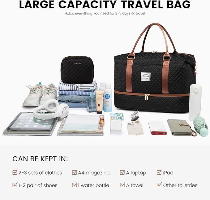LOVEVOOK Travel Duffle Bag,Weekender Bags for Women with Shoe Compartment,Carry on Overnight Bag with Toiletry Bag,Gym Duffel Bag with Wet Pocket, Hospital Bags for Labor and Delivery
