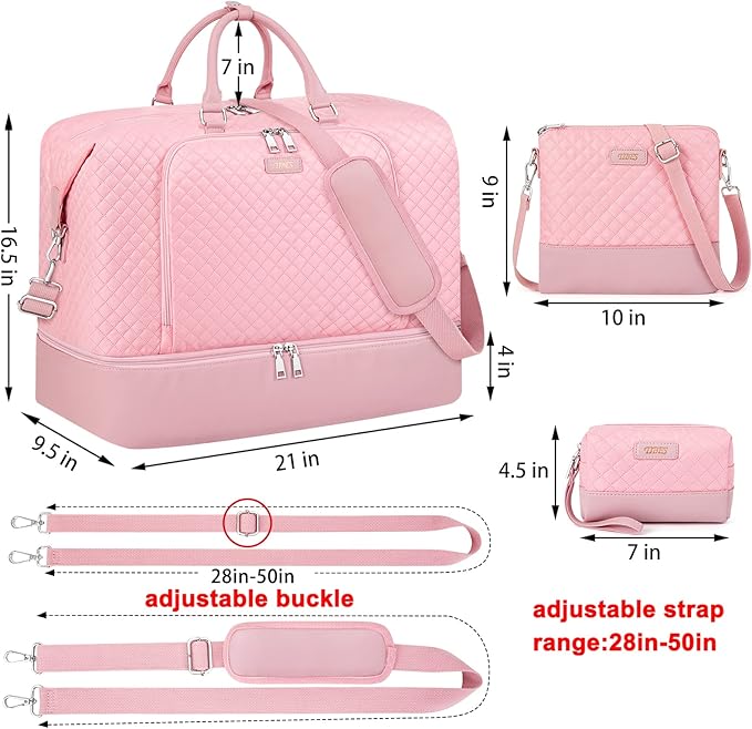 Travel Weekender Bag for Women, 21" Overnight Bag with Shoe Compartment 50L Large Travel Duffel Bag Carry On Tote for Weekend, Overnight, Business Trips, Water Resistant