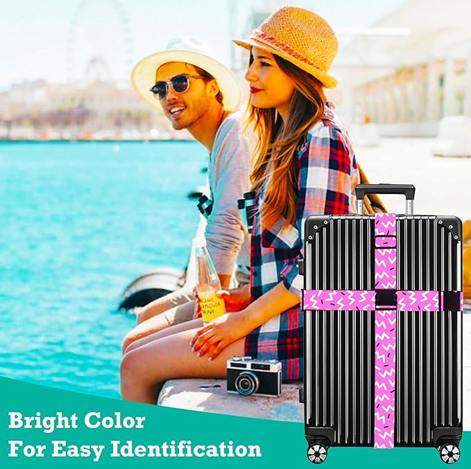 Luggage Straps for Suitcases TSA Approved Easy Pack Organized Suitcase Strap, Luggage Strap, Luggage Belt Strap, Bag Straps for Luggage. Buckle Straps Travel Accessories (Pink)