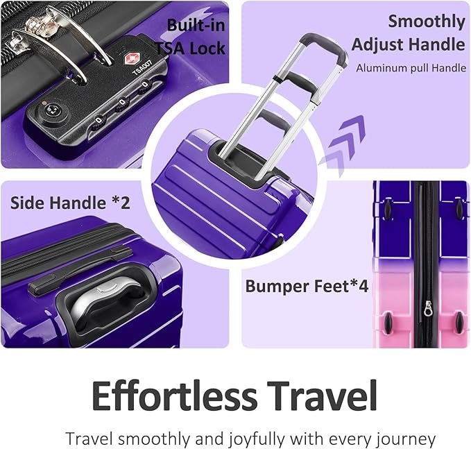 Carry on Luggage 2 Sets(20in/24in) with Spinner Wheels, Lightweight PC+ABS Hard Shell Suitcases, Expandbale Storage & TSA Aprovel Lock