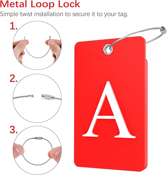 Gostwo 2 Pack Luggage Tags for Suitcases, 26 Initial Letter Travel Luggage Baggage Identification Labels ID Tag Fully Bendable Tags with Stainless Steel Loop (Red) (Letter A)