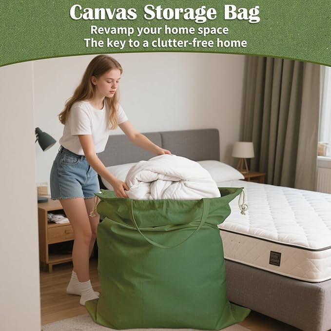 Canvas Laundry Bag 40"W x 35"H, Thick Canvas Laundry Bag with Handles & Drawstring, Extra Large Heavy Duty Washable Storage Sack (XXL,ArmyGreen)