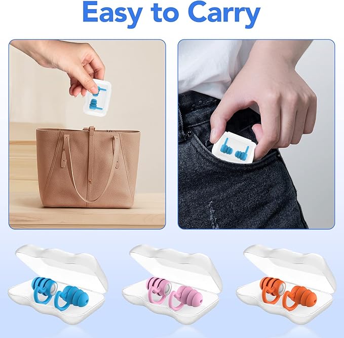 Swimming Ear Plugs Waterproof Earplugs - 3 Pairs Silicone Swim Ear Plugs for Adult Kids, Water Sports Earplugs for Showering, Bathing, Surfing - Keep Ear Water Out (Blue,Pink,Orange, One Size)