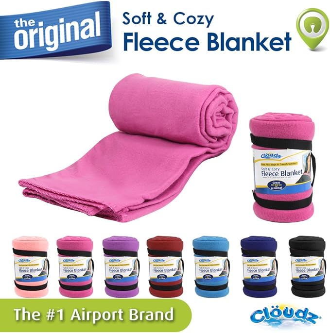 Cloudz Cozy Fleece Airplane Travel Blanket for Your Flight, Car, Camping, Home or Comforting Warmth Anywhere! - Fuchsia