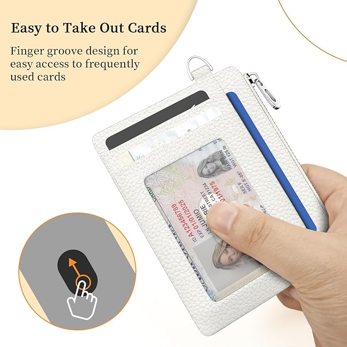 Hancynir Minimalist Small Wallet Women Credit Card Holder, RFID Blocking Slim Mini Card Wallets Cute Front Pocket PU Leather Card Case Thin Travel Zipper Coin Cash for Ladies Men Wallet Gifts White