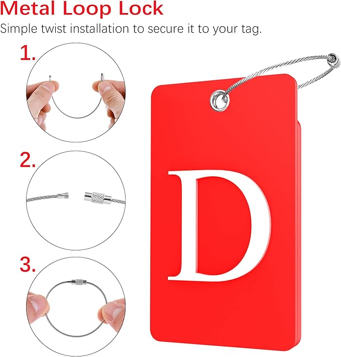 Gostwo 2 Pack Luggage Tags for Suitcases, 26 Initial Letter Travel Luggage Baggage Identification Labels ID Tag Fully Bendable Tags with Stainless Steel Loop (Red) (Letter D)