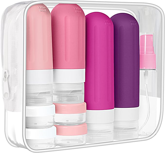 Landisun Travel Size Toiletries Essentials Bottles 18Pack Containers Travel-Essentials Leak Proof (Crimson)