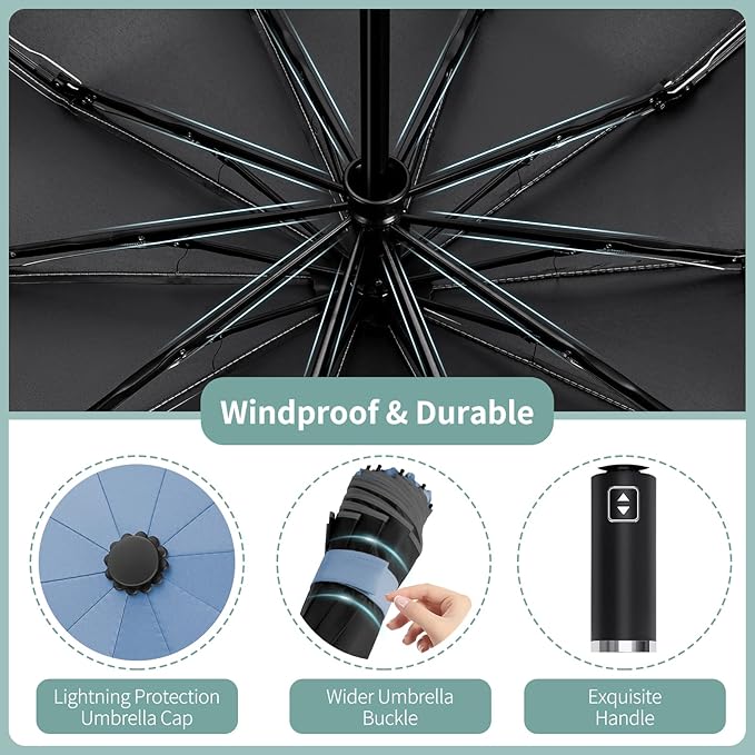 Seniny Inverted Travel Umbrella, Automatic Umbrellas for Rain, Windproof Compact Umbrella with Reflective Stripe, Folding UV Umbrella Sun Umbrella, Portable Large Umbrella for Backpack, Lightweight
