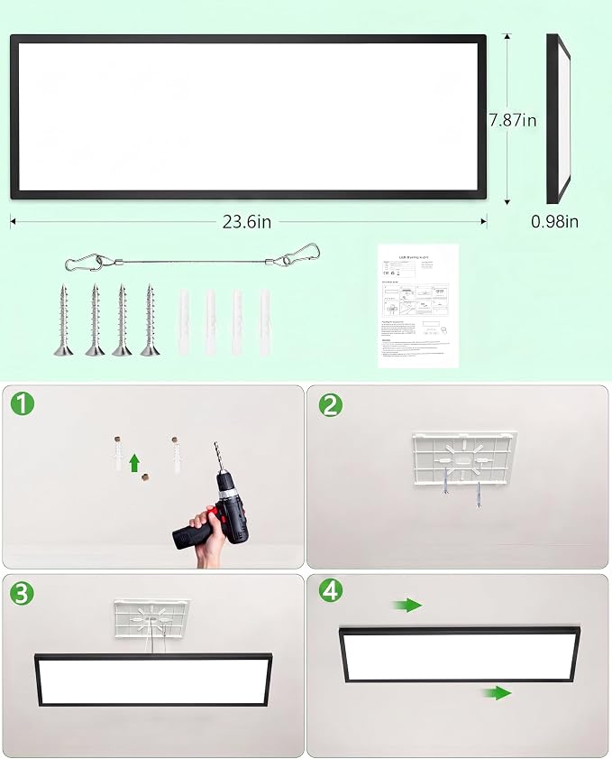 2Pack Black 23.6In Flush Mount Ceiling Light, 14W 3000lm Thyristor (TRIAC) Dimmable Rectangle LED Ceiling Light,3-CCT 3000-6500K with Memory Funcation,IP54 for Kitchen/Bathroom/Hallway/Office