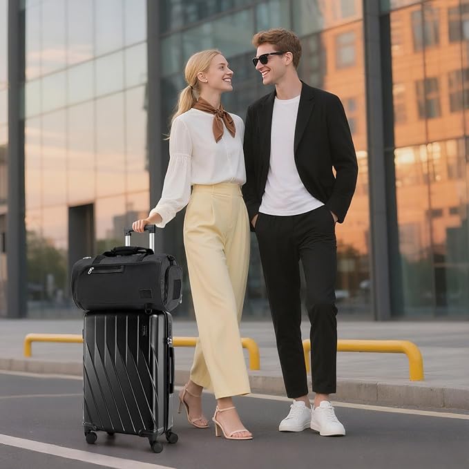 Hoteel Luggage Sets 5 Piece PC Hardside, 4-Year Warranty, Luggage Set with Spinner Wheels, TSA Lock, YKK Zipper, Lightweight Carry on Luggage, 20"/24"/28" Suitcase with Duffel & Organizer, Black